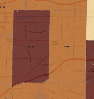 New Berlin WI radon gas levels map