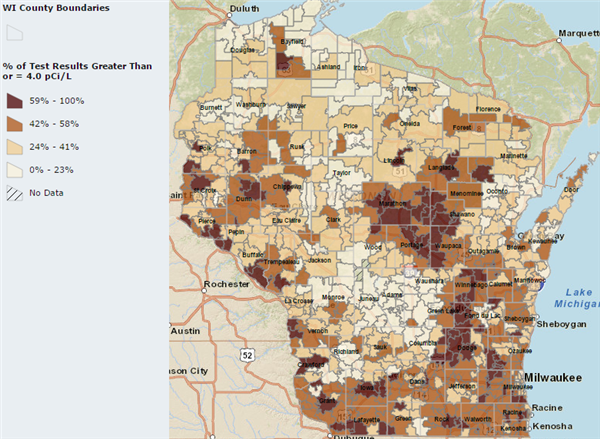 Wisconsin Radon Levels Above 4 pCi/L